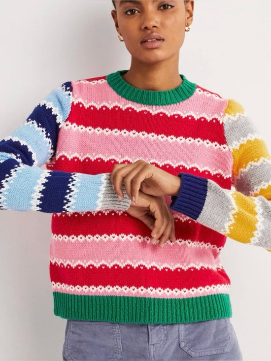 Boden Sweaters - Boden Clara Fair Isle Stripe Knit Sweater in Colorful Blue Red Pink Green